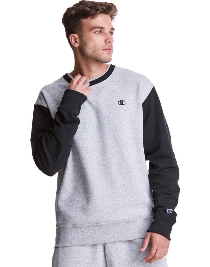 Sudadera Champion Hombre - Powerblend Fleece Crew Double Collar Crew Embroidered C Logo ( Gris/Negra